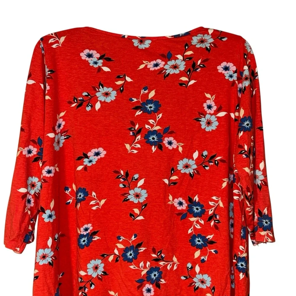 Woman‎ Within Red Floral Pleated Blouse Top Size 14/16 3/4 Sleeve Cottagecore - Picture 5 of 9